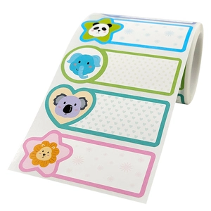 Waterproof cartoon animal name labels featuring panda and elephant for kids school items