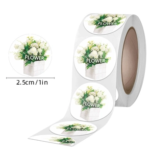 Roll of 1 inch round tulip flower decorative stickers for gift sealing and packaging
