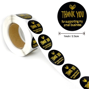 1 inch black and gold Thank You stickers roll for small business gift packaging