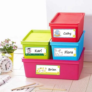 Waterproof cartoon animal name labels featuring panda and elephant for kids storage