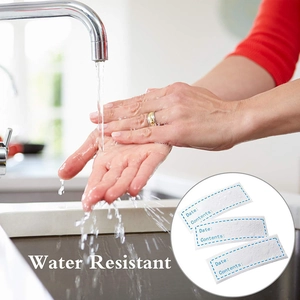 Waterproof kitchen food labels with Date and Contents fields for storage containers