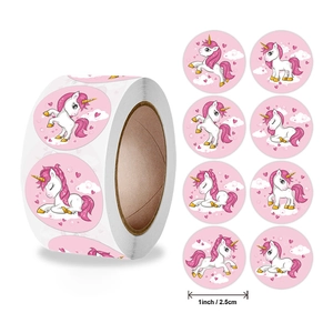 Adesivi Tondi con Unicorno Cartone Animato per Sigillare Regali Bambini Stampa a Caldo Oro Etichette Decorative per Scrapbooking Diario Adesivi Premio Carta Patinata