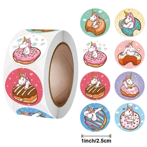 Adesivi unicorno e ciambella etichette tonde da 2,5 cm per confezioni regalo