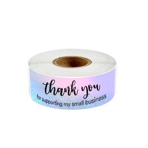 Roll of holographic thank you for your order stickers for small business packaging
