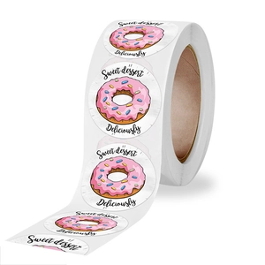 Rolle runder Donut-Aufkleber Sweet Dessert mit rosa Glasur und bunten Zuckerstreuseln