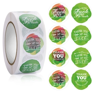 Roll of 8 assorted red and floral Thank You stickers for gift sealing and packaging