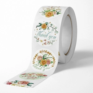 Pink watercolor floral Thank You stickers roll for gift packaging and sealing labels