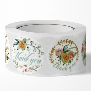 Pink watercolor floral Thank You stickers roll for gift packaging and business mailing