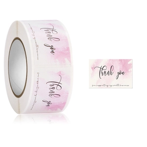 Pink watercolor Thank You for Supporting My Small Business stickers in roll for packaging