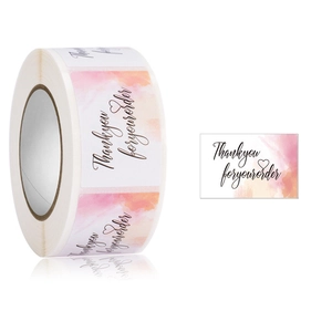 Rectangular watercolor Thank You for Your Order stickers with heart icon on roll