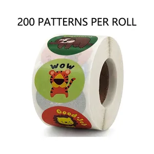 Cartoon Animal Reward Stickers Round Self Adhesive Encouragement Labels For Kids Students Teachers Classroom School Supplies