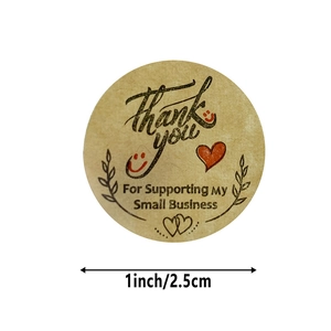 Kraft paper Thank You stickers with olive branch design and small business support text