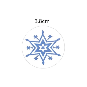 3.8cm round Christmas snowflake self-adhesive stickers with blue geometric patterns