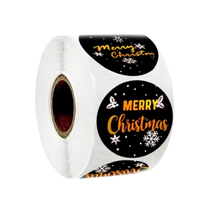 Rouleau de stickers de Noël noir et or avec flocons pour emballage de cadeaux festifs