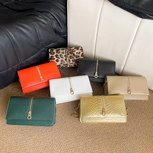 Minimalist crossbody chain bag for women in seven colors with sleek gold zipper accents