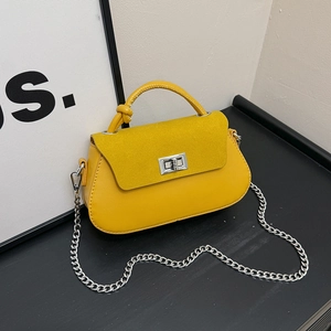 Women Fashion Stitching PU Leather Small Square Crossbody Bag With Chain Strap Metal Lock Handbag For Daily Work Ladies