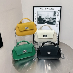 Stylish 2024 matte leather crossbody bag with chain strap and knot handle in four colors