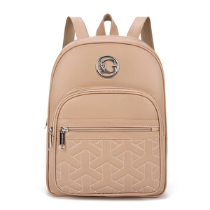 Chic beige faux leather backpack for women with geometric quilting and metallic G logo
