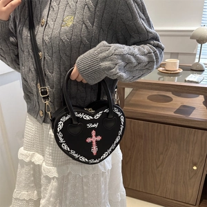 Gothic punk heart-shaped crossbody bag with rivet details and cross pattern for women