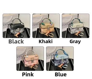 Detailed comparison of five embroidered box bags with silk scarf handles in multiple colors