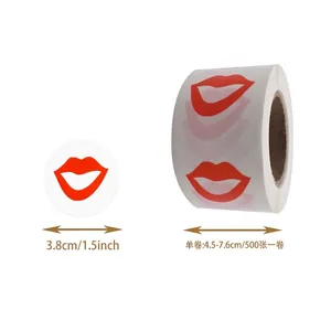 Roll of 500 red lips round adhesive sealing stickers 1.5 inch diameter for gift decor