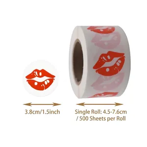 Roll of 500 red lip stickers for gift sealing and decoration, 1.5 inch diameter size