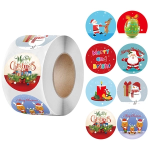 Christmas Stickers Round Adhesive Holiday Labels For Gift Wrapping Envelope Sealing Santa Reindeer Snowman Designs