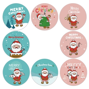 Rotolo di 8 etichette adesive natalizie assortite con Babbo Natale per decoro