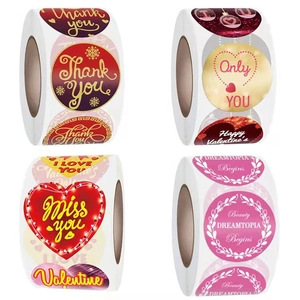 Valentine's Day Heart Stickers Round Self Adhesive Labels For Gift Wrapping Envelope Seal Romantic Patterned Stickers Thank You Miss You Floral Designs
