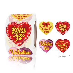 2.5cm Valentine's Day LOVE round heart stickers roll with four decorative designs