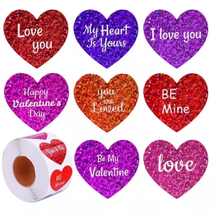Holographic heart glitter stickers for Valentine's Day gift wrapping and decoration