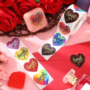 Assorted heart shaped thank you stickers for gift packaging and envelopes