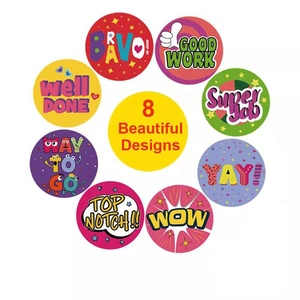 Set di 8 adesivi premio rotondi colorati per bambini con slogan motivazionali