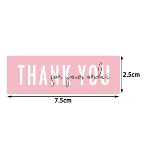 Pink rectangular Thank You for your order labels, 7.5x2.5cm waterproof stickers for packaging