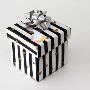 Happy Easter Day striped gift box with gold hearts and silver mirror bow decoration