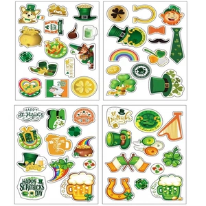 St Patricks Day Stickers Decals Plastic Shamrock Leprechaun Rainbow Decorations Irish Festival Theme Cartoon Colorful