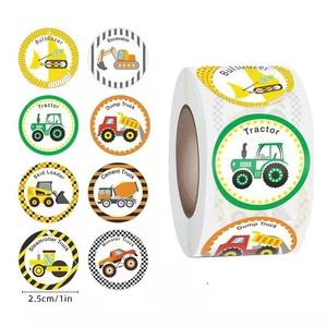Construction Vehicle Theme Stickers Roll Engineering Car Cartoon Pattern Labels For Kids Reward Scrapbooking DIY Decoration
