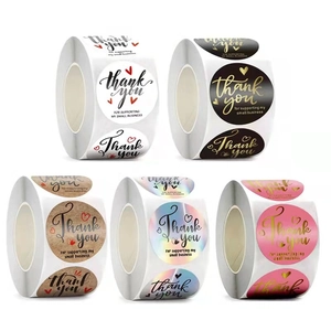 Round Thank You Stickers Kraft Paper Holographic Foil Sealing Labels Small Business Package Decor Heart Shape