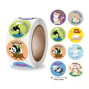 Rouleau d'autocollants animaux de 2,5 cm avec motifs de dessins animés pour enfants