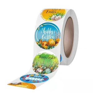 Colorful Happy Easter rabbit and egg roll stickers for holiday gift decoration labels