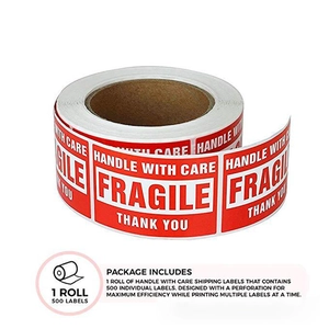 Roll of 500 Fragile warning stickers 2x3 inch for safe shipping and handling labels