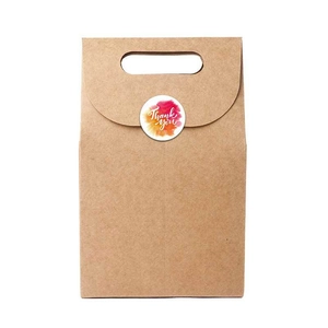 Sacchetto regalo in carta kraft con manico fustellato e adesivo di chiusura Thank You bianco