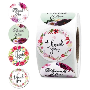 Floral Wreath Thank You Stickers Circular Adhesive Labels For Envelope Seal Gift Wrapping Wedding Party Business Packaging