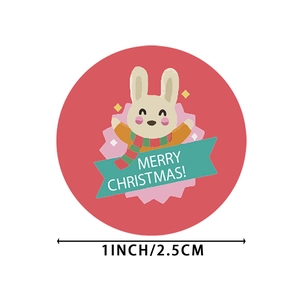 Adesivi natalizi rotondi da 2,5 cm con simpatico coniglio e scritta Merry Christmas