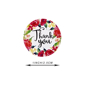 Floral wreath Thank You adhesive labels, 1-inch round stickers for gift sealing and envelopes