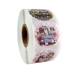 Roll of vintage Alice in Wonderland themed Thank You stickers for gift packaging decoration
