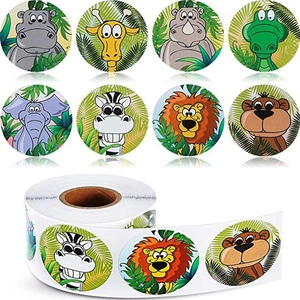 Jungle Animal Roll Stickers Cartoon Zoo Theme Self Adhesive Reward Labels Decor For Kids Craft