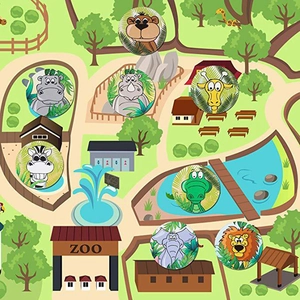 Cartoon zoo animal stickers roll featuring lion, elephant, and zebra for kids wall decor