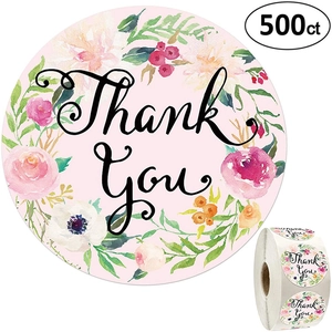 Floral Thank You stickers for packaging, round watercolor envelope seals, 500 count roll