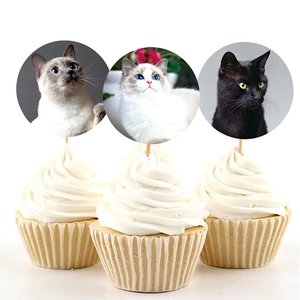 Cute cat cupcake toppers with ragdoll, siamese and black cat designs for kids party